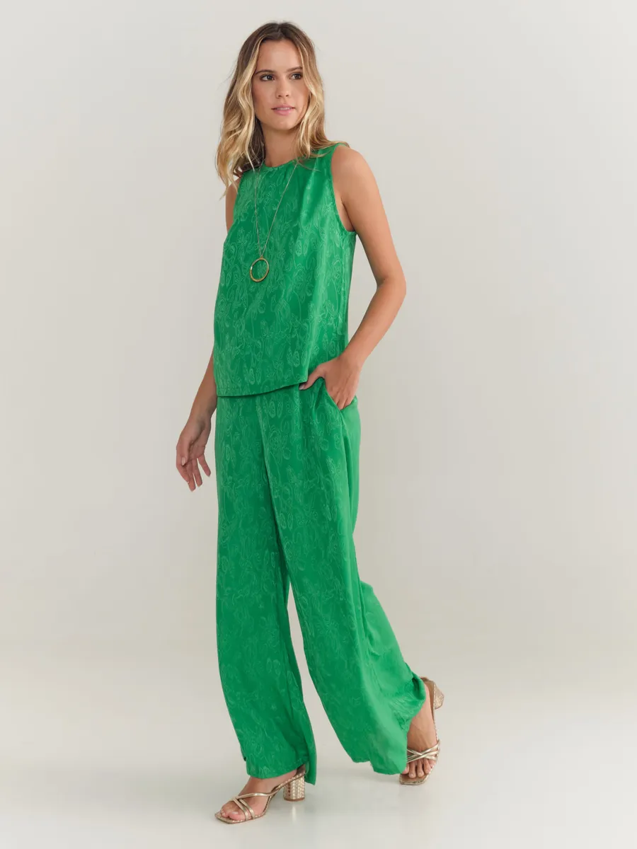 Zinzane, Calça Pantalona Acetinada - Verde