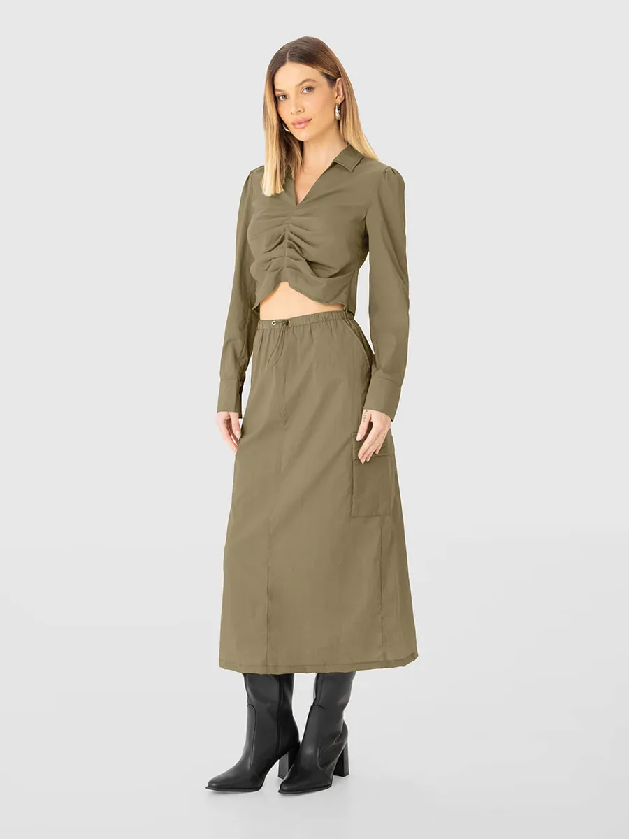 Enfim, Camisa Cropped Feminina Franzido Frontal Em Viscose Texturizada - ENFIM