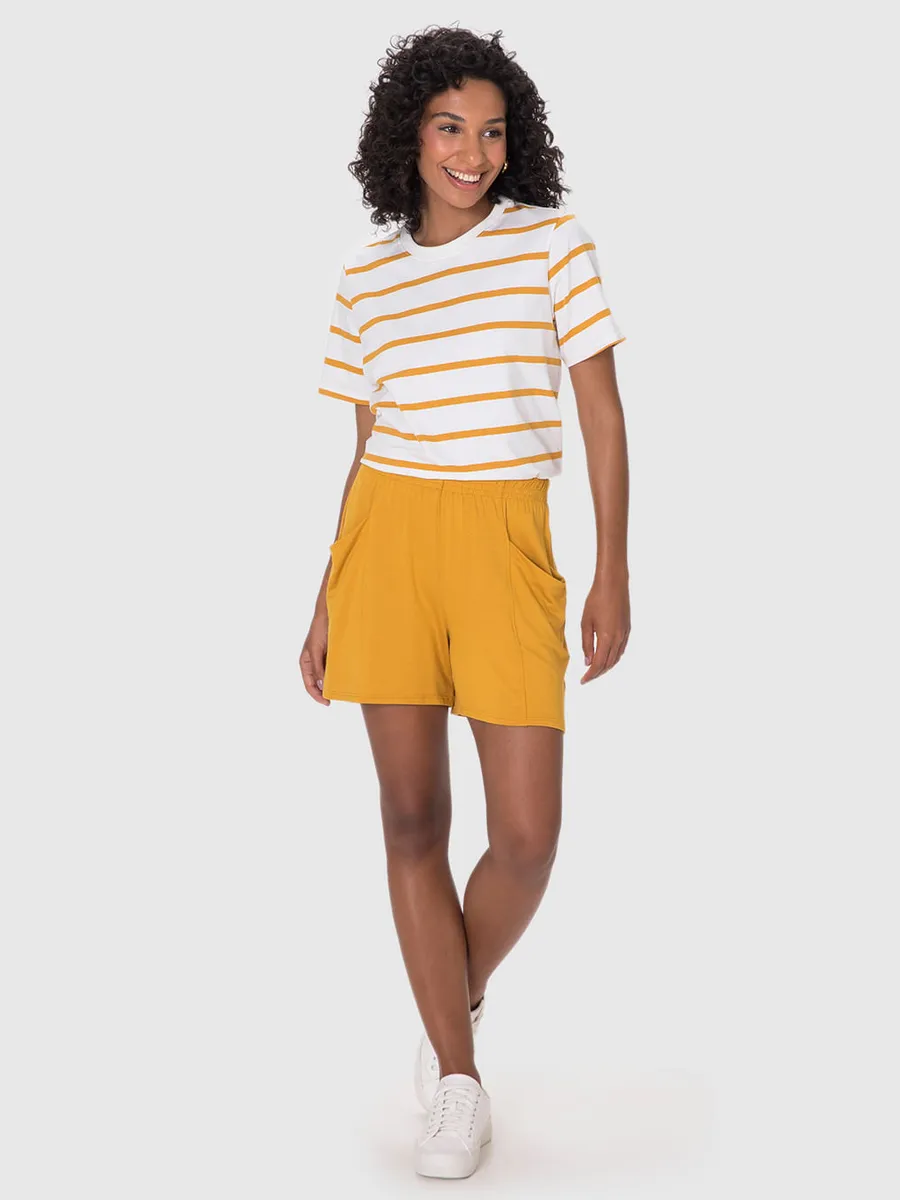 Malwee, Shorts Alfaiataria Feminino Cós Elástico Em Moletinho De Viscose