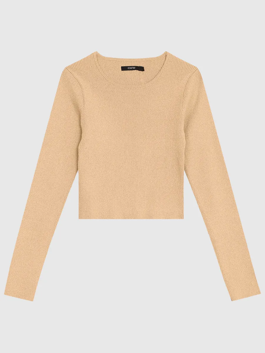 Enfim, Blusa Cropped Feminina Manga Longa Em Tricô Metalizado - ENFIM