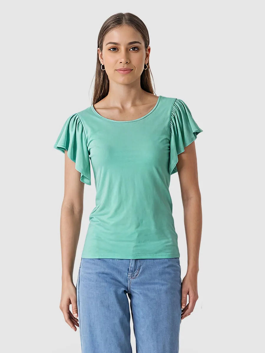 Malwee, Blusa Feminina Manga Babado Frente E Decote U Costas Em Malha Viscose
