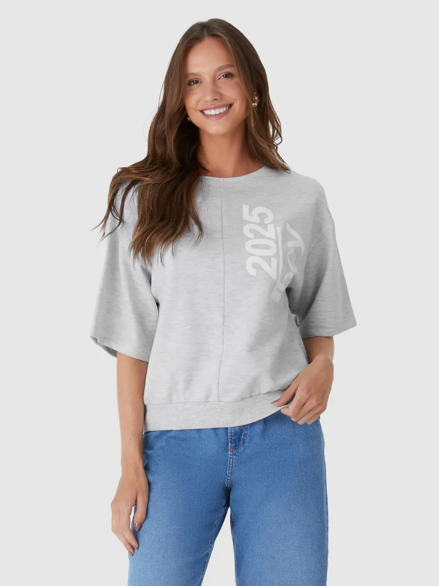 Malwee, Blusa Ampla Feminina Estampa Frontal Em Moletinho