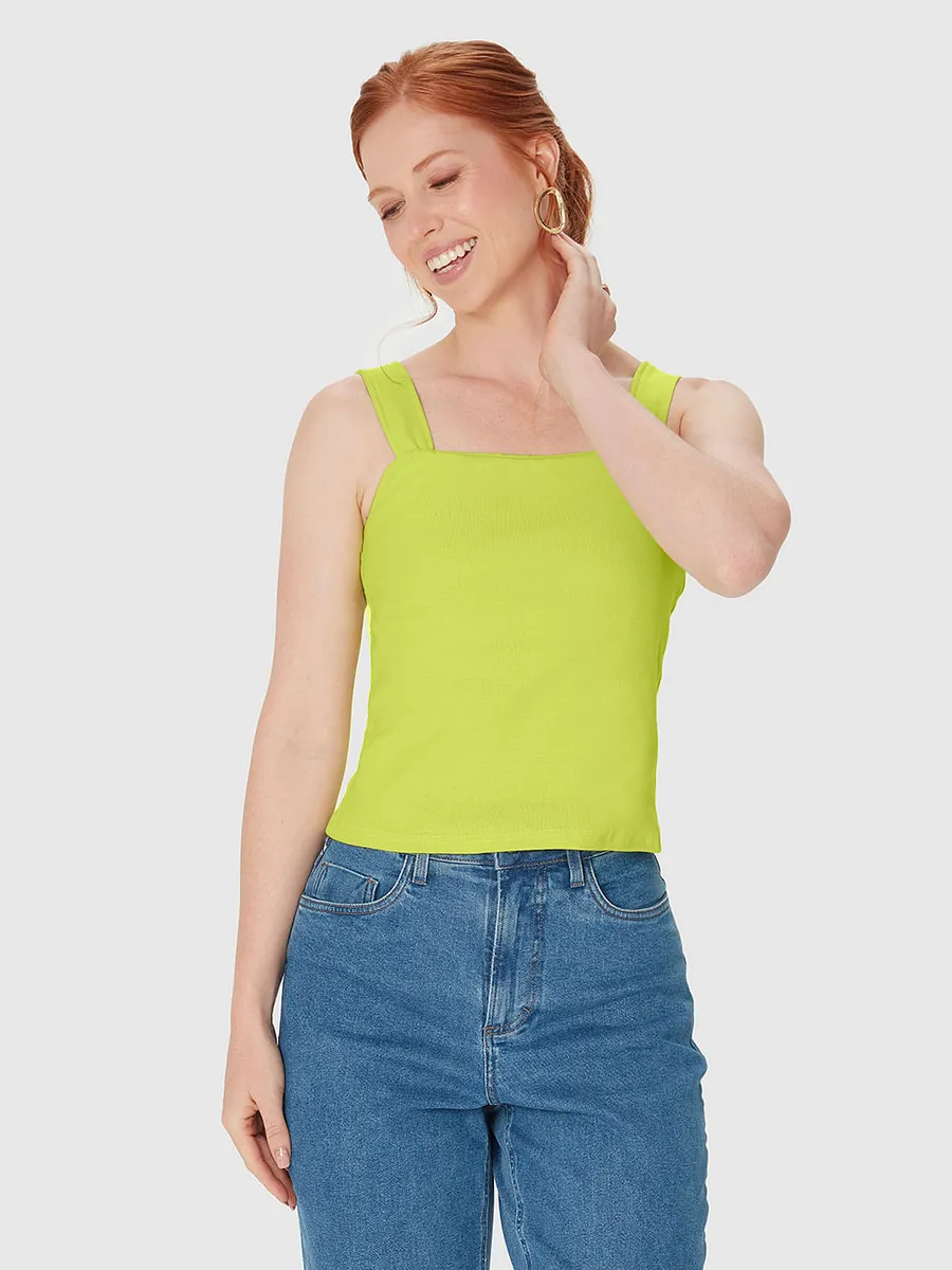 Malwee, Regata Cropped Feminina Decote Quadrado Em Algodão