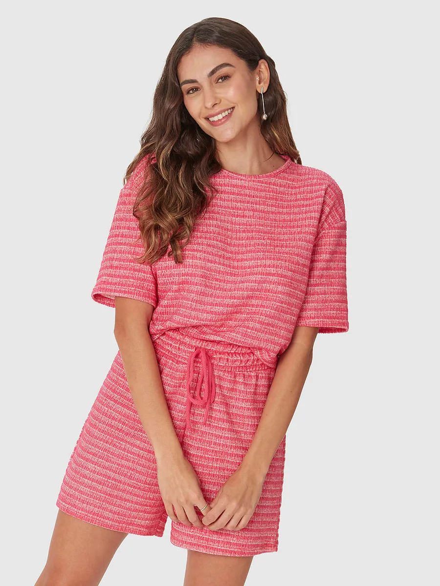 Malwee, Blusa Ampla Feminina Manga Curta Em Malha Tweed E Moletinho