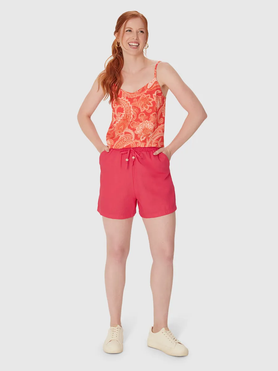 Malwee, Shorts Clochard Feminino Cordão Frontal Em Viscolinho