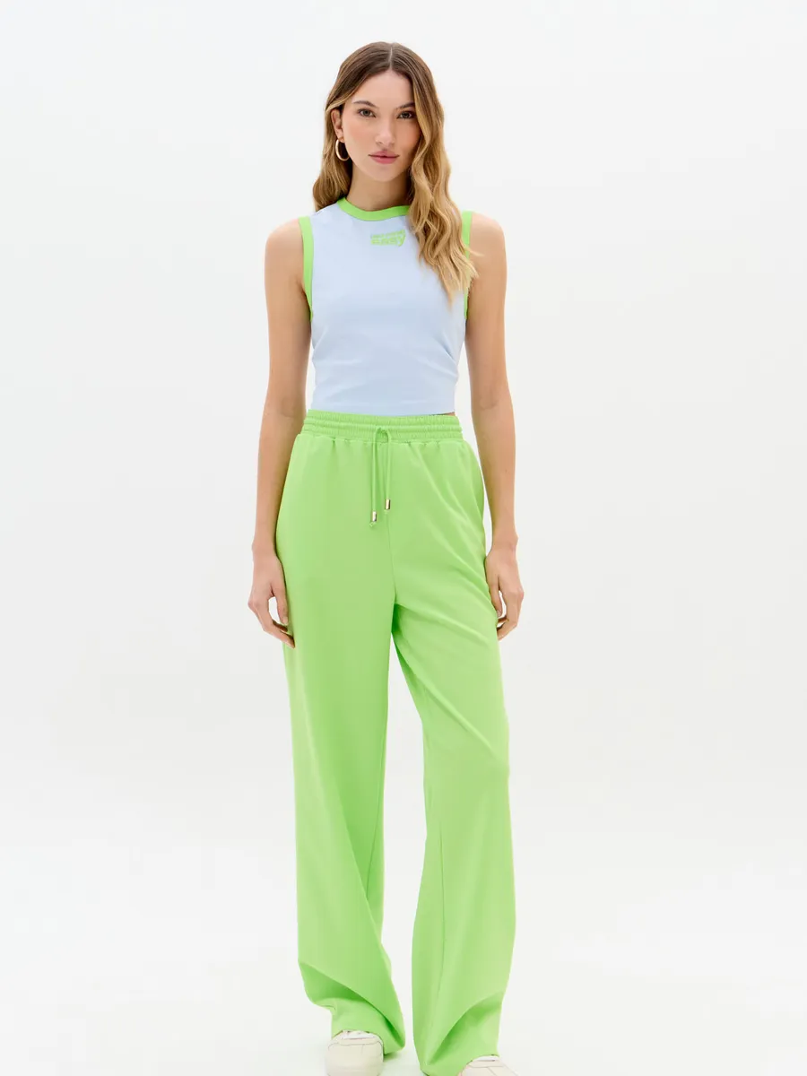 Sport Easy, Calça Wide Leg De Cintura Alta Cós Elástico