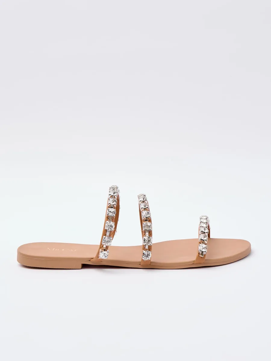 Mr. Cat, SANDÁLIA RASTEIRA FLAT STRASS TAN