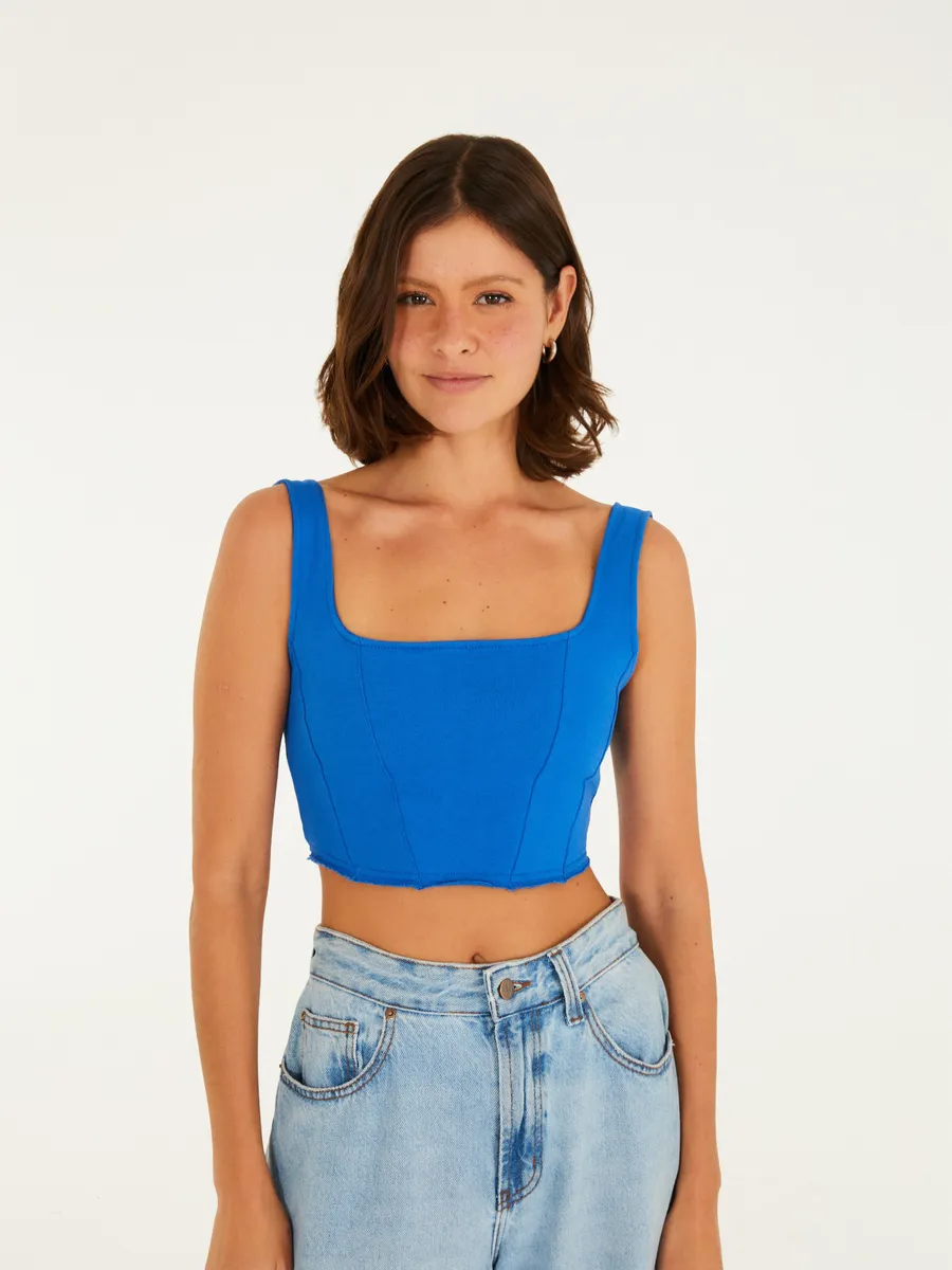 Farm, Top Corselet Moletom Azul
