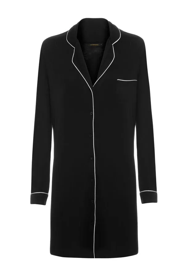 Loungerie, Camisão Manga Longa Visco Classic Preto