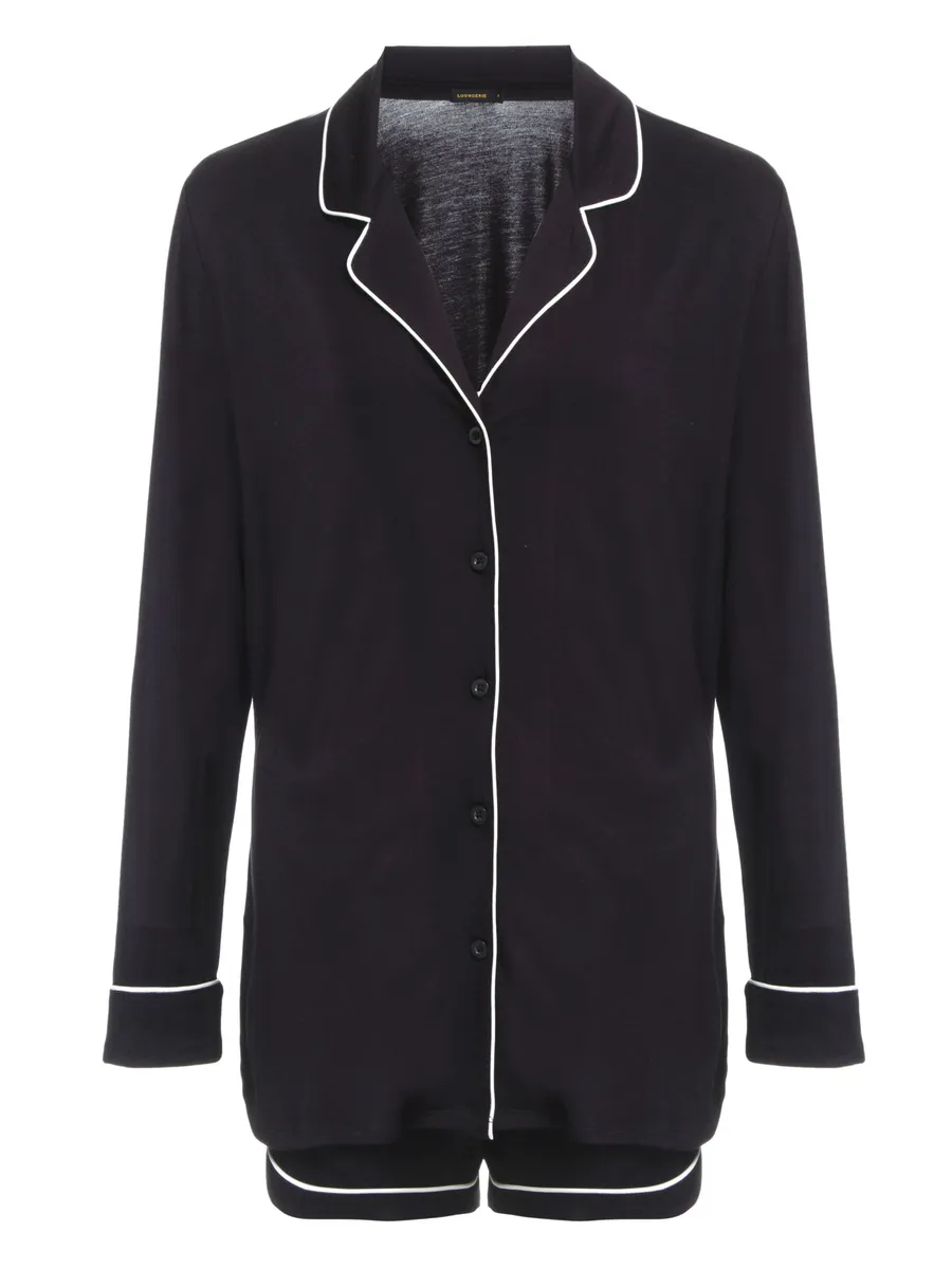 Loungerie, Pijama Curto Manga Longa Visco Classic Preto