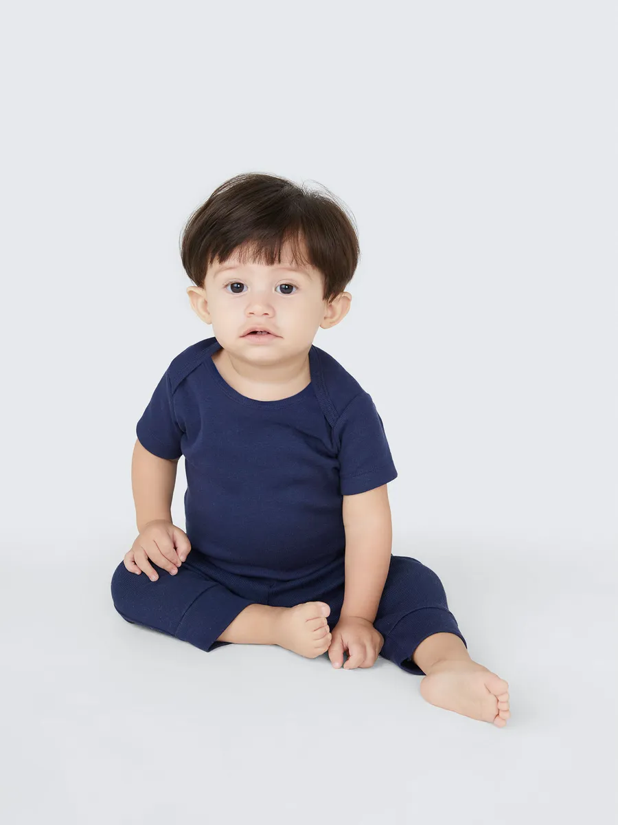 Hering Kids, Body Bebê Unissex Manga Curta Em Ribana - Azul