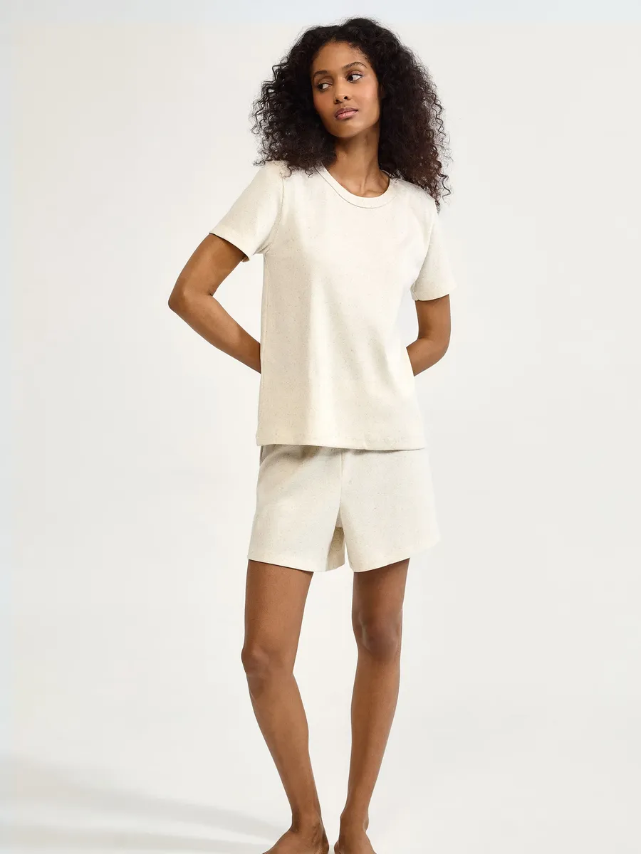 Hering Intima, Pijama Curto Feminino Oversized Com Linho - Off white