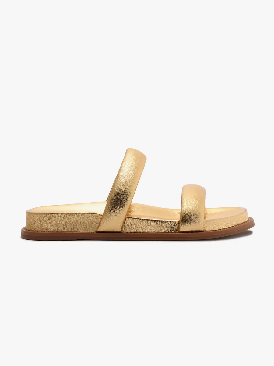 Hering Shoes, Sandália Papete Feminina Tira Dupla - Dourado