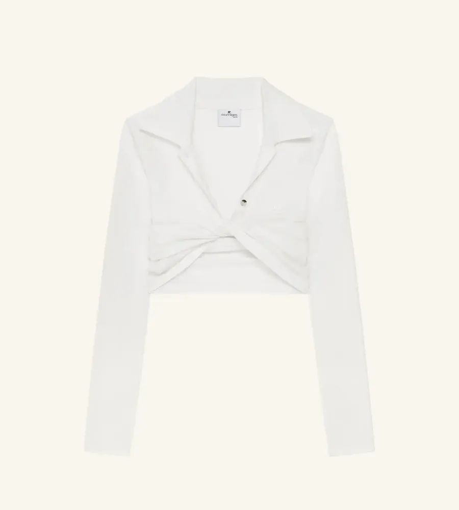 Courrèges, Blusa Polo Twist Piqué Crop Courrèges