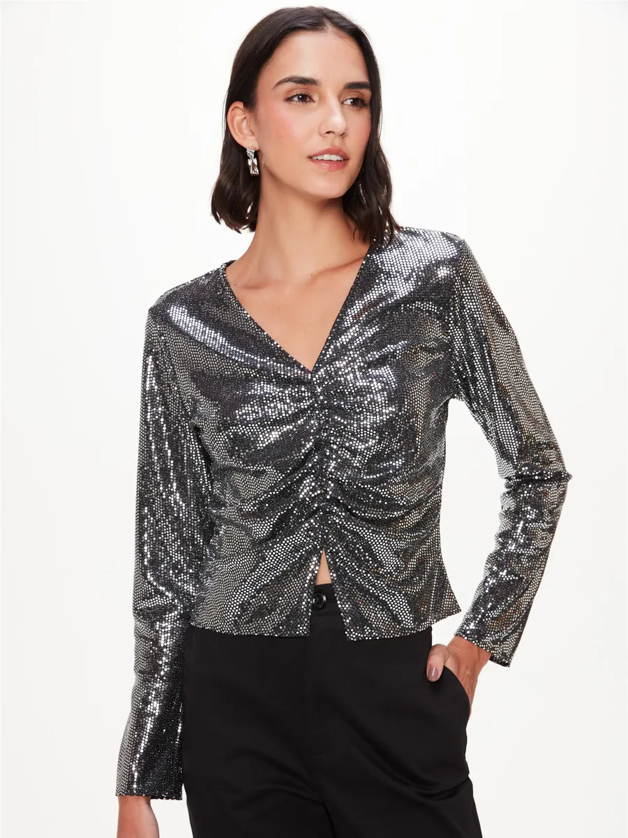 Damyller, Blusa de Manga Longa com Efeito Paetê