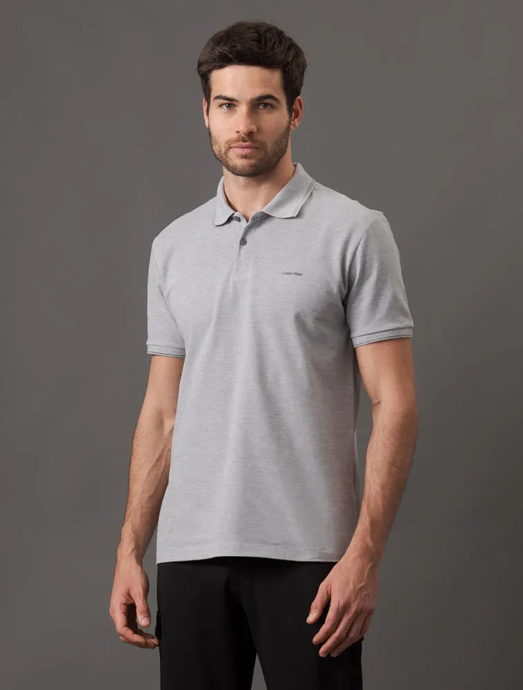 Cks Premium Label, Camisa Polo Masculina Básica Com Friso Calvin Klein - Mescla