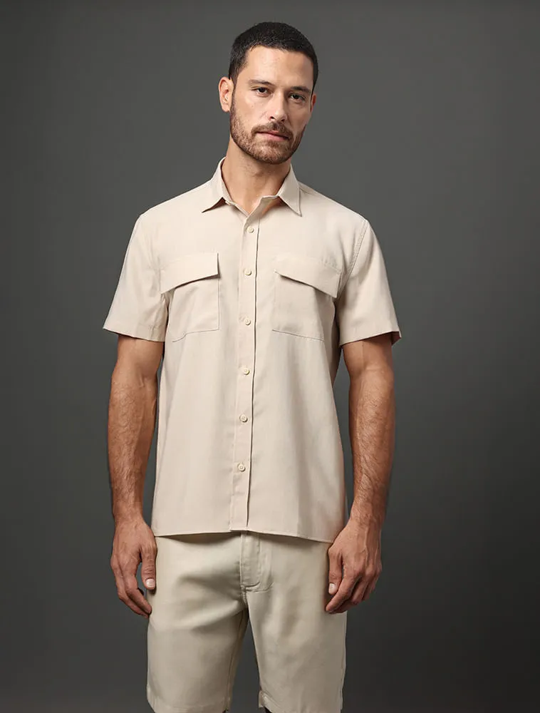Calvin Klein Jeans, Camisa Masculina Liocel Com Bolsos Calvin Klein Jeans - Caqui Claro