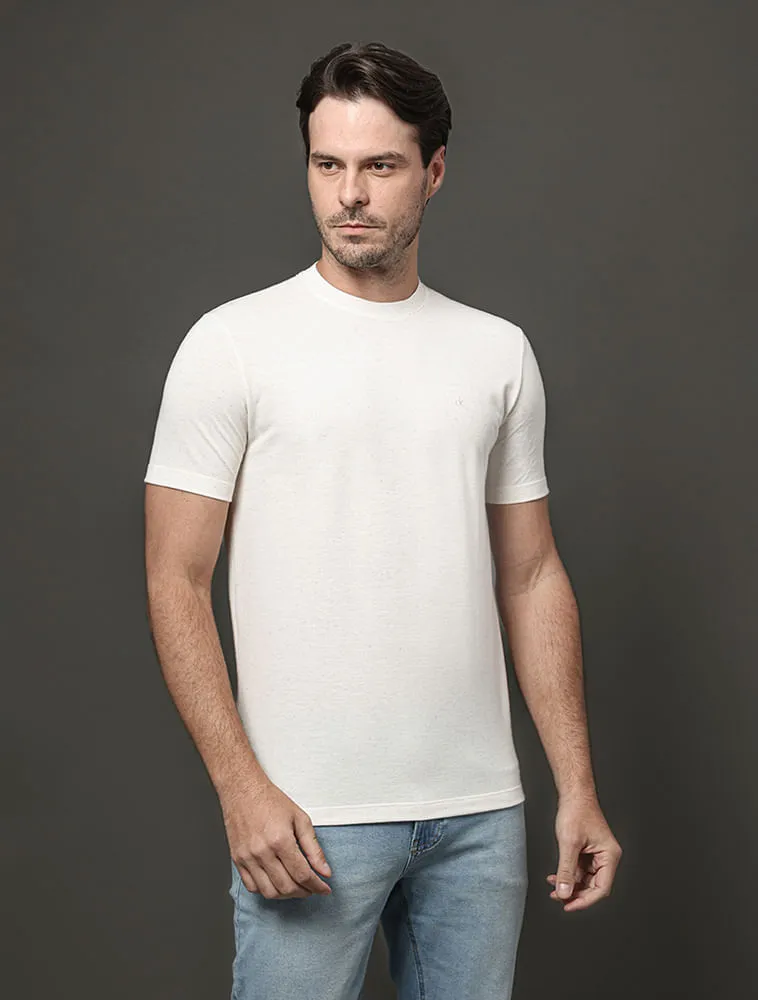 Calvin Klein Jeans, Camiseta Masculina Piquet Linho Calvin Klein - Off White