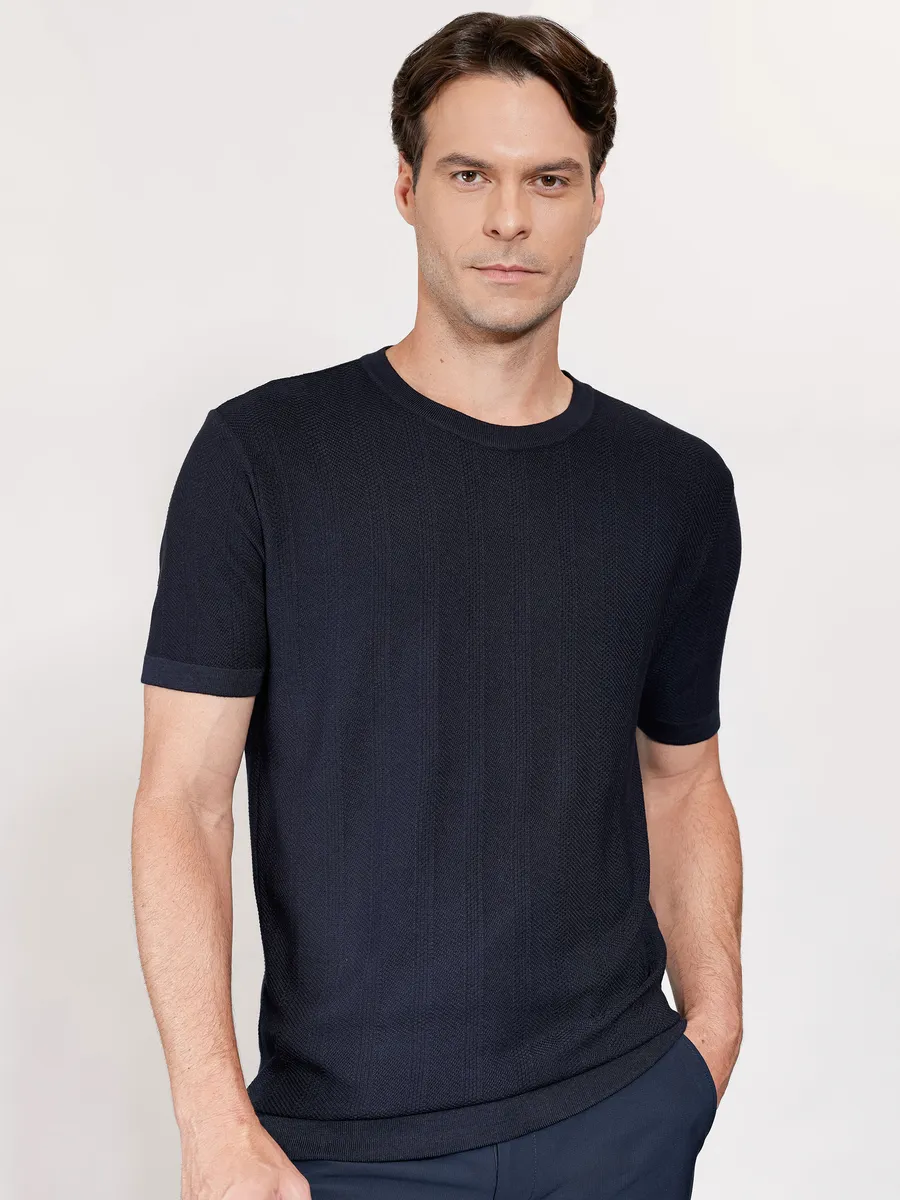 Urban, Camiseta Manga Curta Tricot Texturado Traveller Marinho