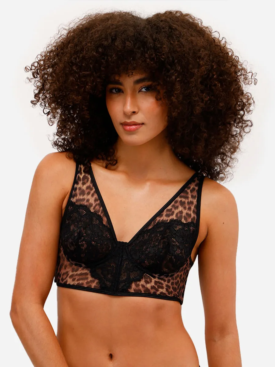 C&A, sutiã cropped feminino de tule e renda animal print bege