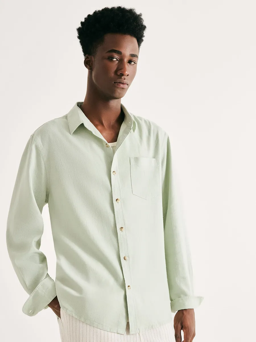 Hering Adulto, Camisa Básica Masculina Manga Longa Slim Em Linho - Verde
