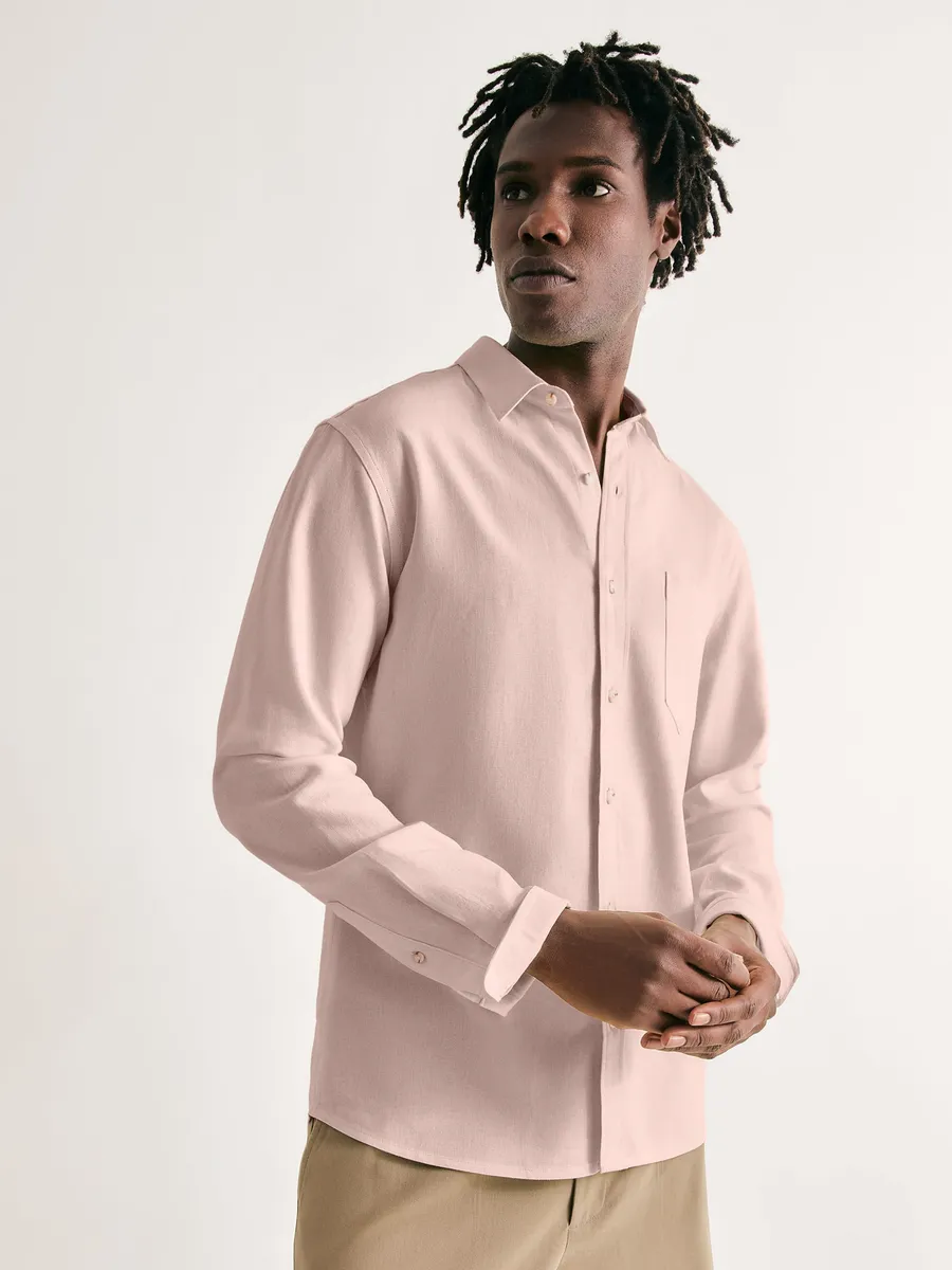 Hering Adulto, Camisa Básica Masculina Manga Longa Em Linho - Rosa
