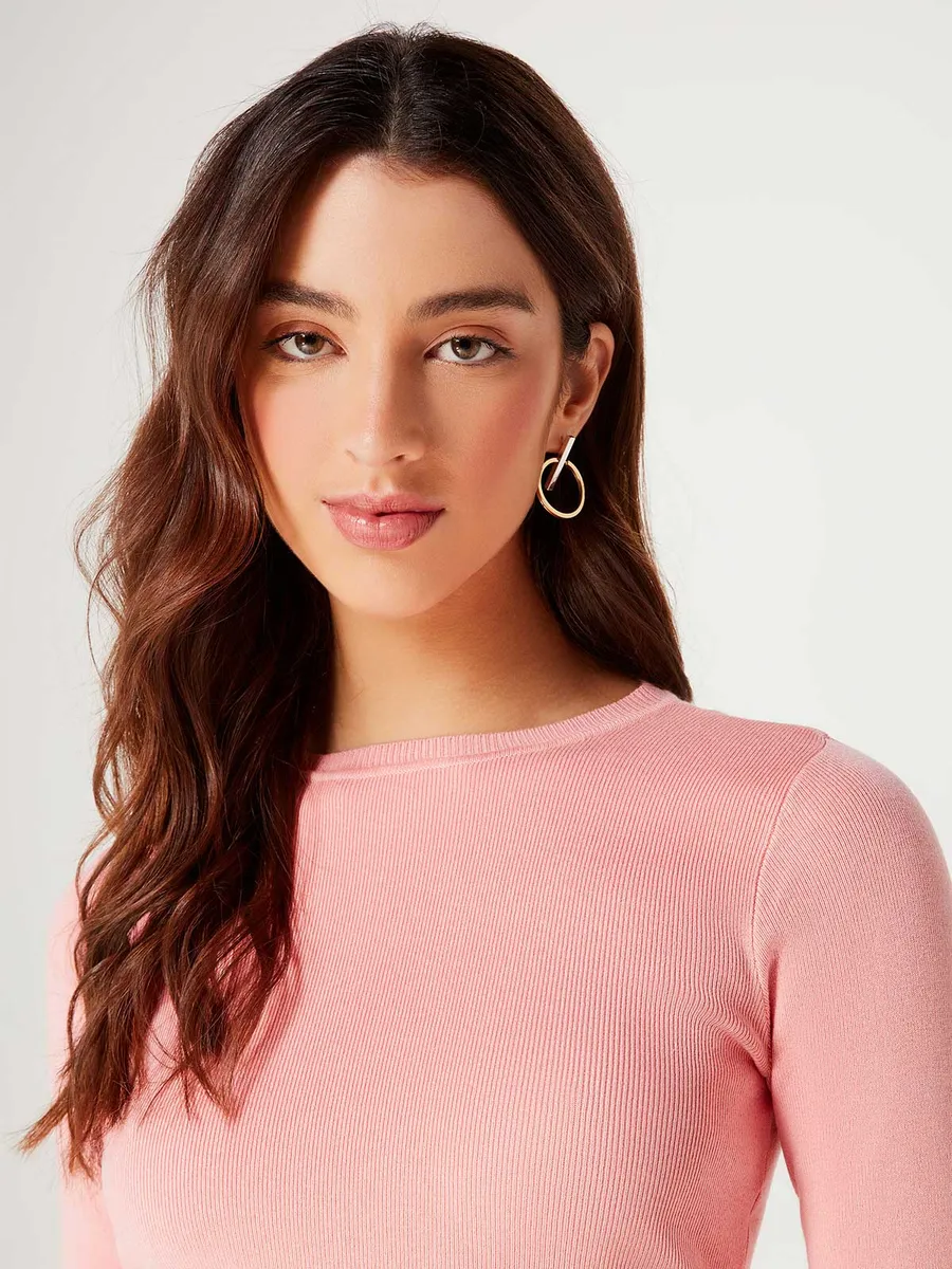 Hering Adulto, Blusa Feminina Cropped Manga Longa Em Tricô - Rosa