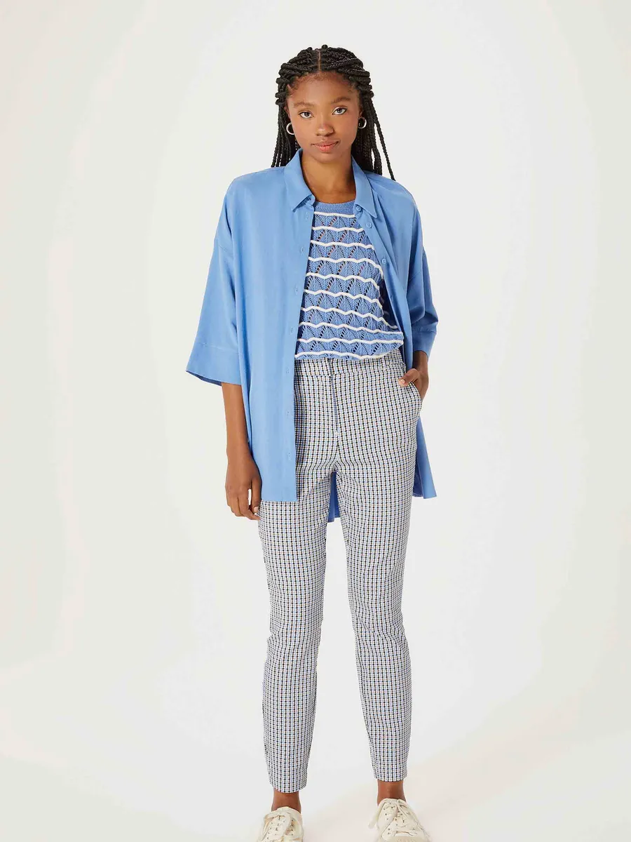 Hering Adulto, Calça Feminina Slim Estampada Cintura Média Em Alfaiataria - Azul