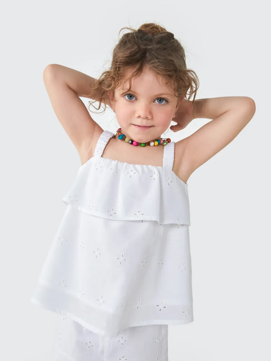Hering Kids, Blusa Bata Infantil Menina Toddler Com Babado - Branco