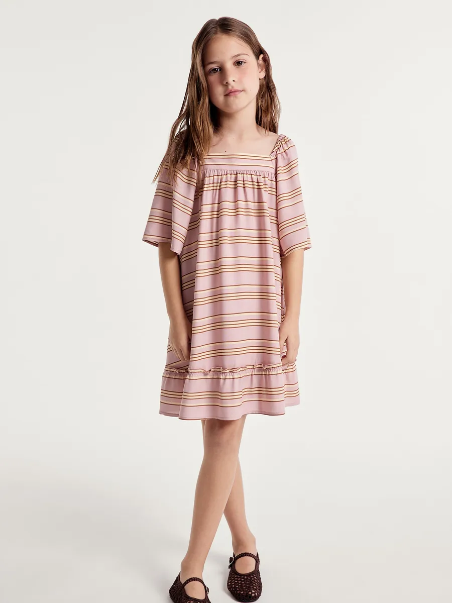 Hering Kids, Vestido Infantil Com Mangas Bufantes - Rosa