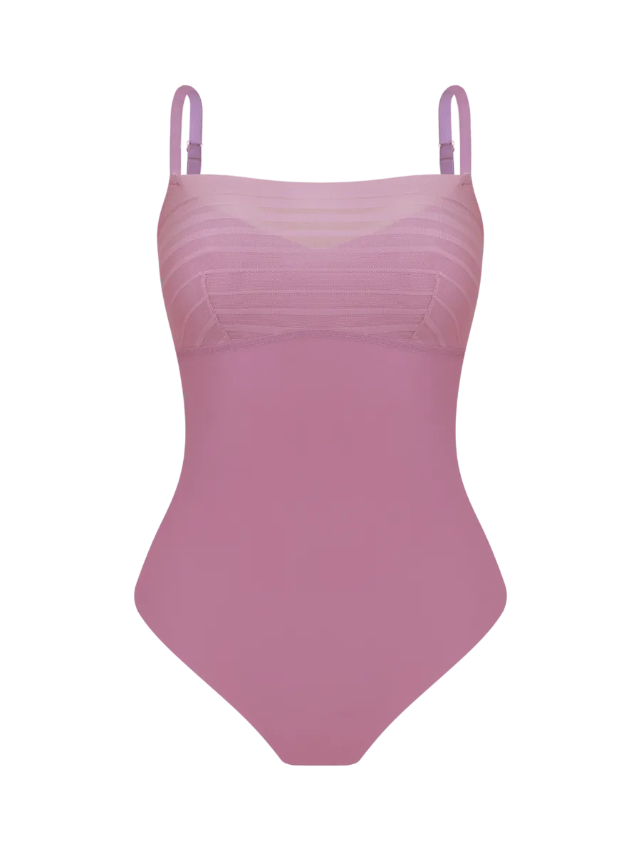 Hope, Body Alças Finas Em Microfibra E Tule Listrado Rosa Natural