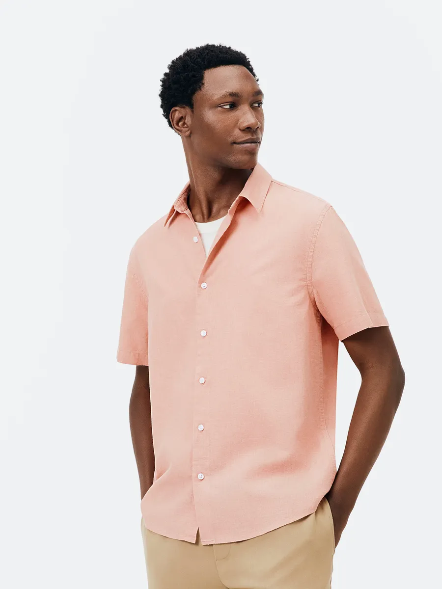 Hering Adulto, Camisa Masculina Manga Curta Slim Com Linho - Rosa