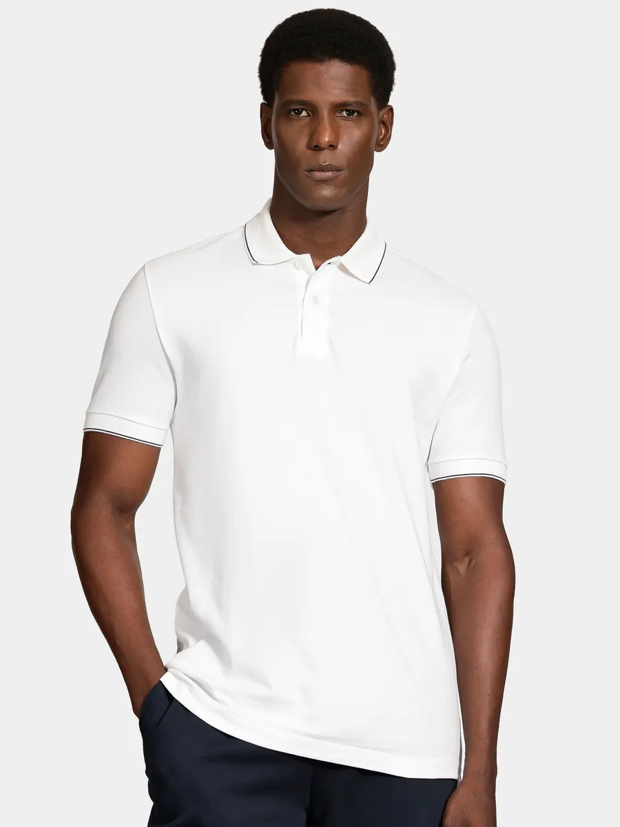 Aramis, Polo Manga Curta Friso Fino Gola Off White