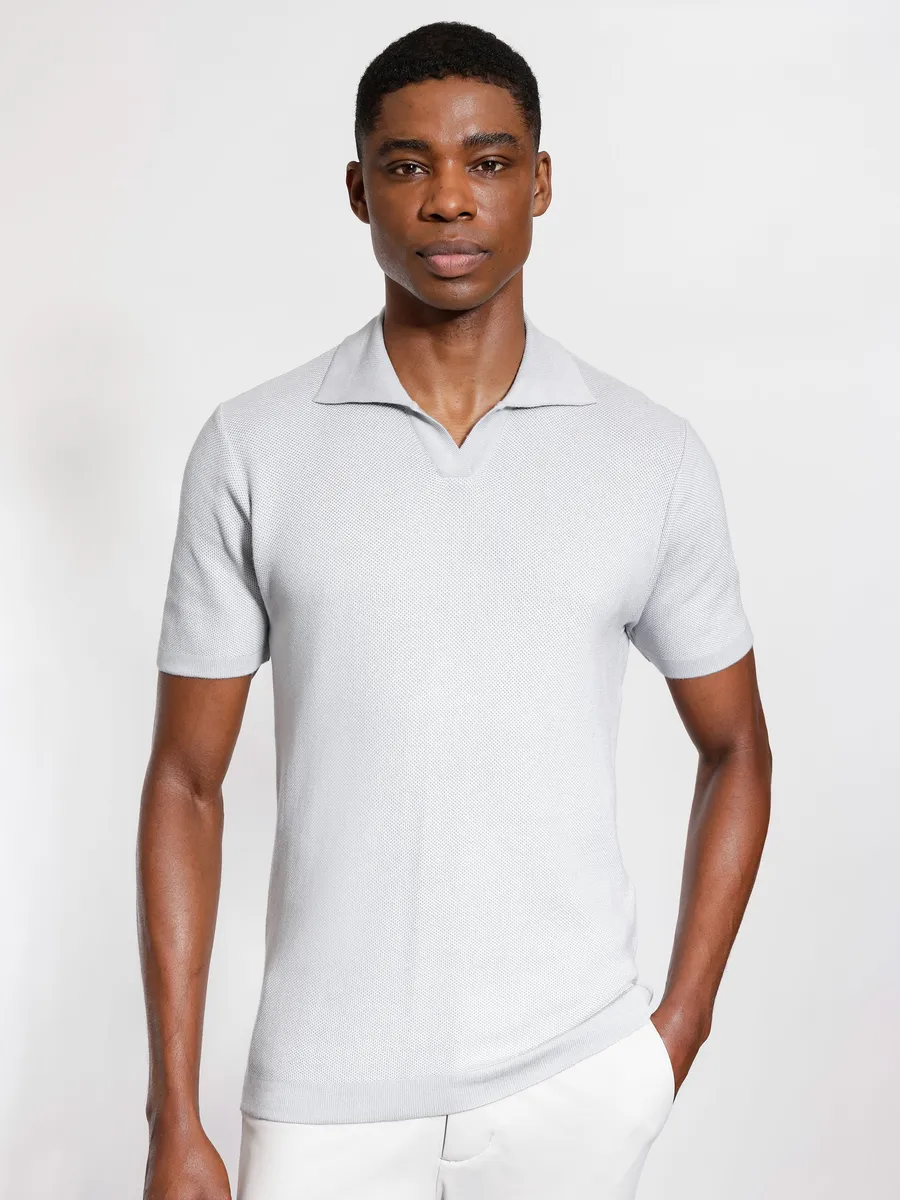 Urban, Polo Tricot Manga Curta Texturizada Cinza