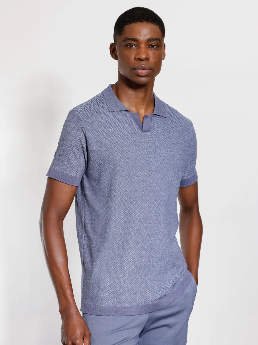 Urban, Polo Tricot Manga Curta Explorer Fishbone Azul Indigo