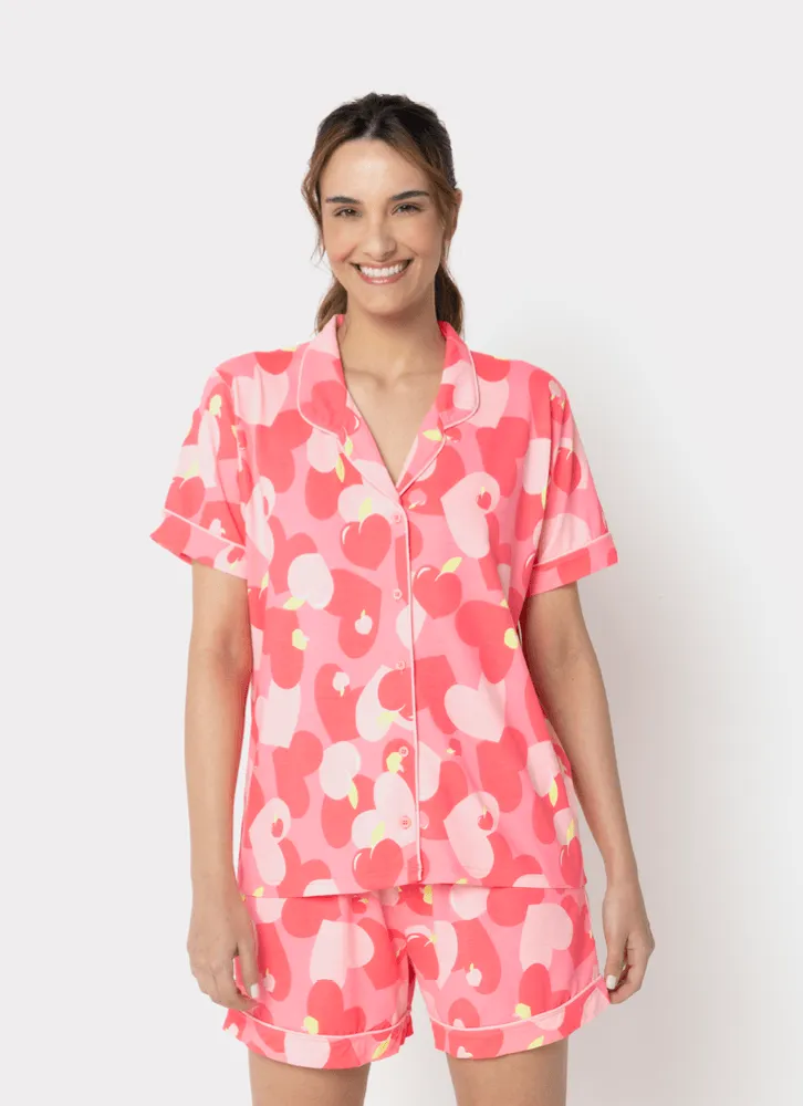 Puket, Pijama Manga Curta Viscolycra Feminino Panda Romântico