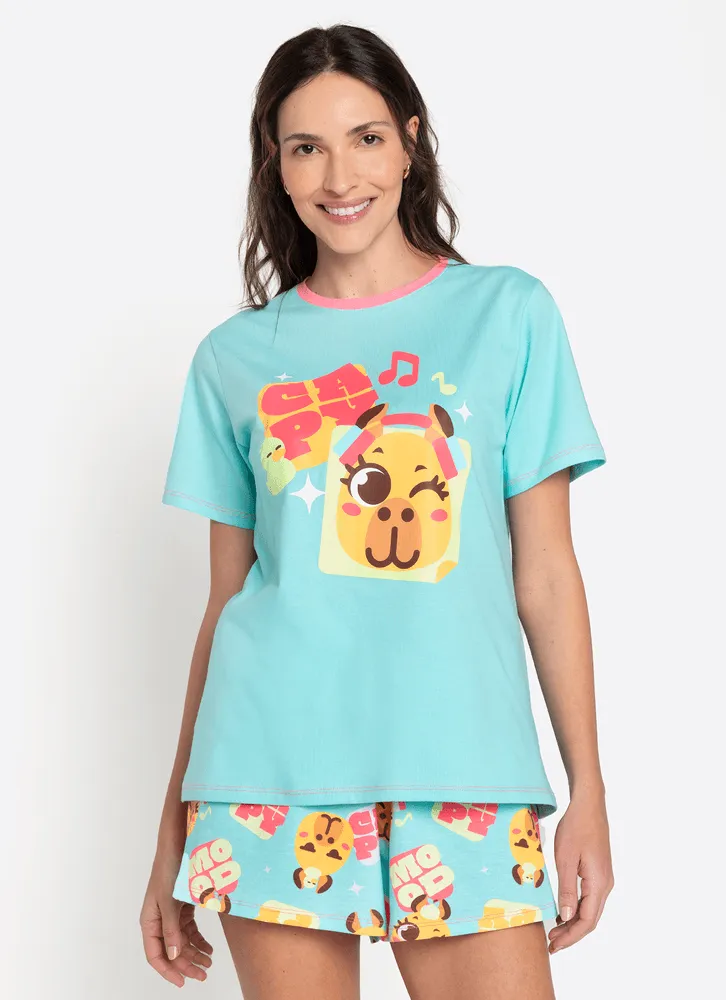Puket, Pijama Manga Curta Algodão Feminino Capy Bora