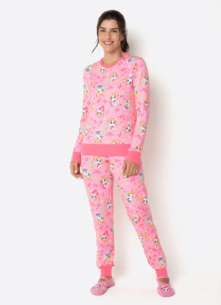 Puket, Pijama Manga Longa Moletinho Feminino Unicórnio Encantada