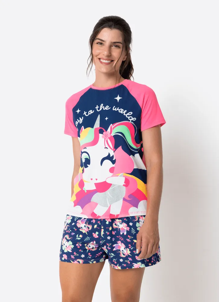 Puket, Pijama Manga Curta Viscolycra Feminino Unicórnio Encantada