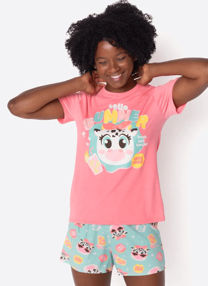 Puket, Pijama Manga Curta Viscolycra Feminino Vaca Summer