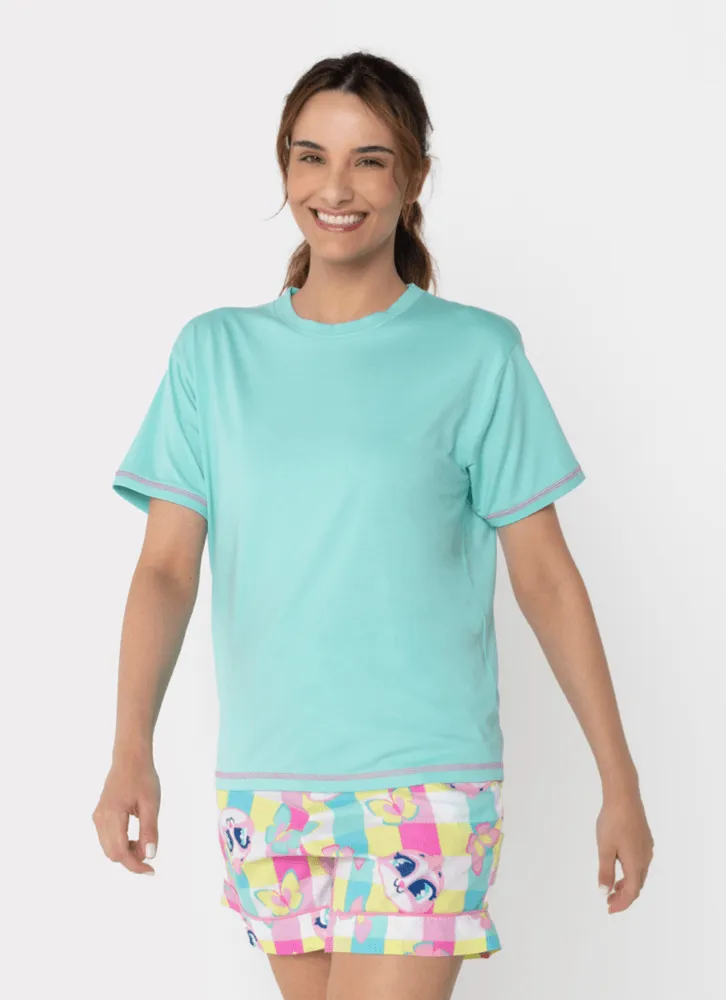 Puket, Pijama Manga Curta Viscolycra Feminino Preguiça Picnic