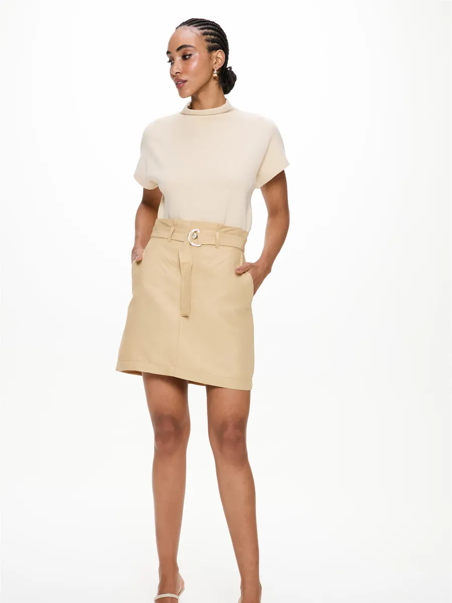 Damyller, Saia Mini Viscose e Linho com Cinto