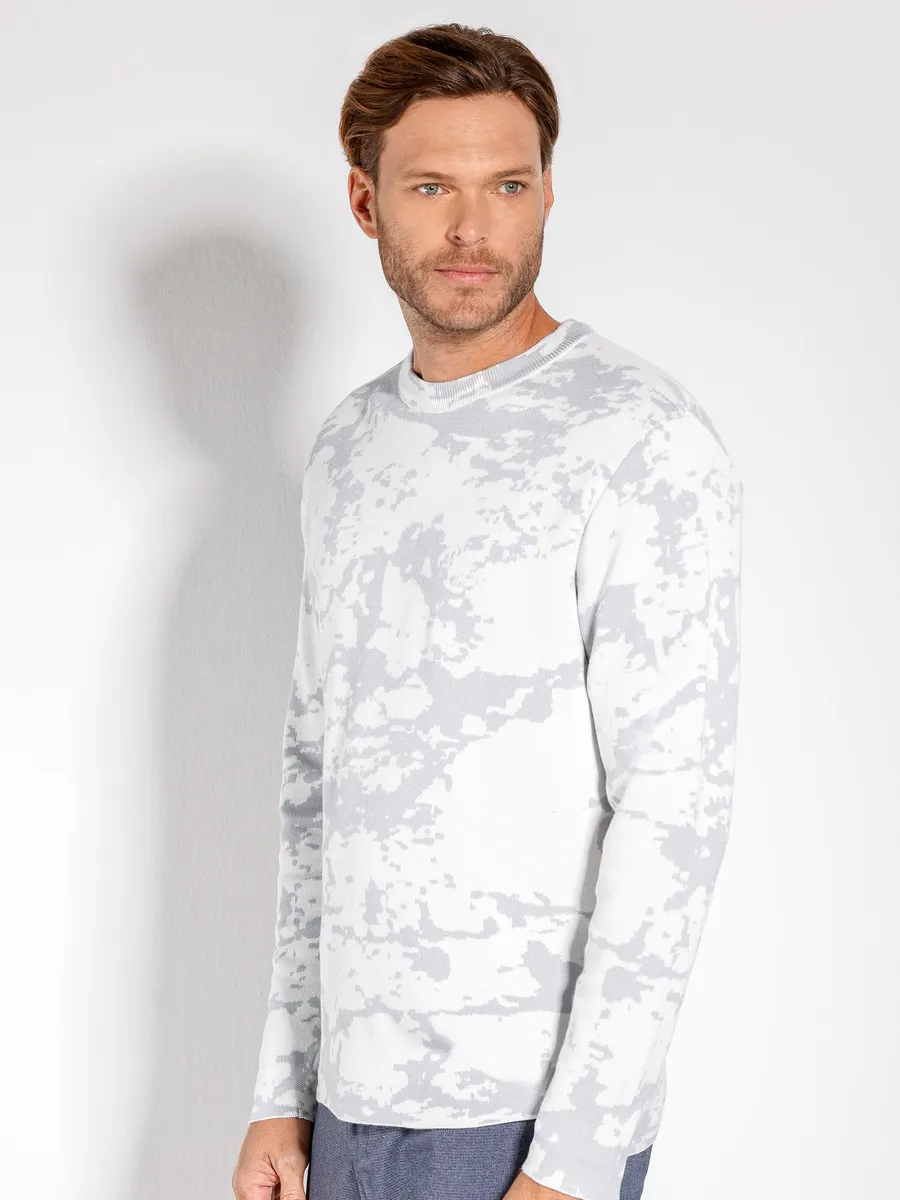 Urban, Tricot Manga Longa Jacquard Camuflado Cinza Com Gelo