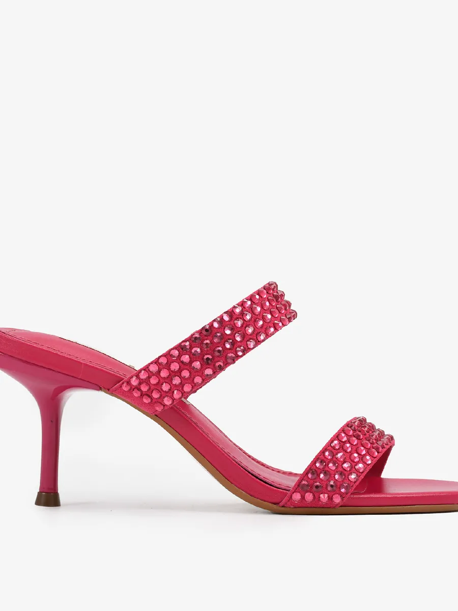 Jorge Bischoff, Tamanco Rosa Framboesa Tiras Salto Fino Médio Tachas Camurça