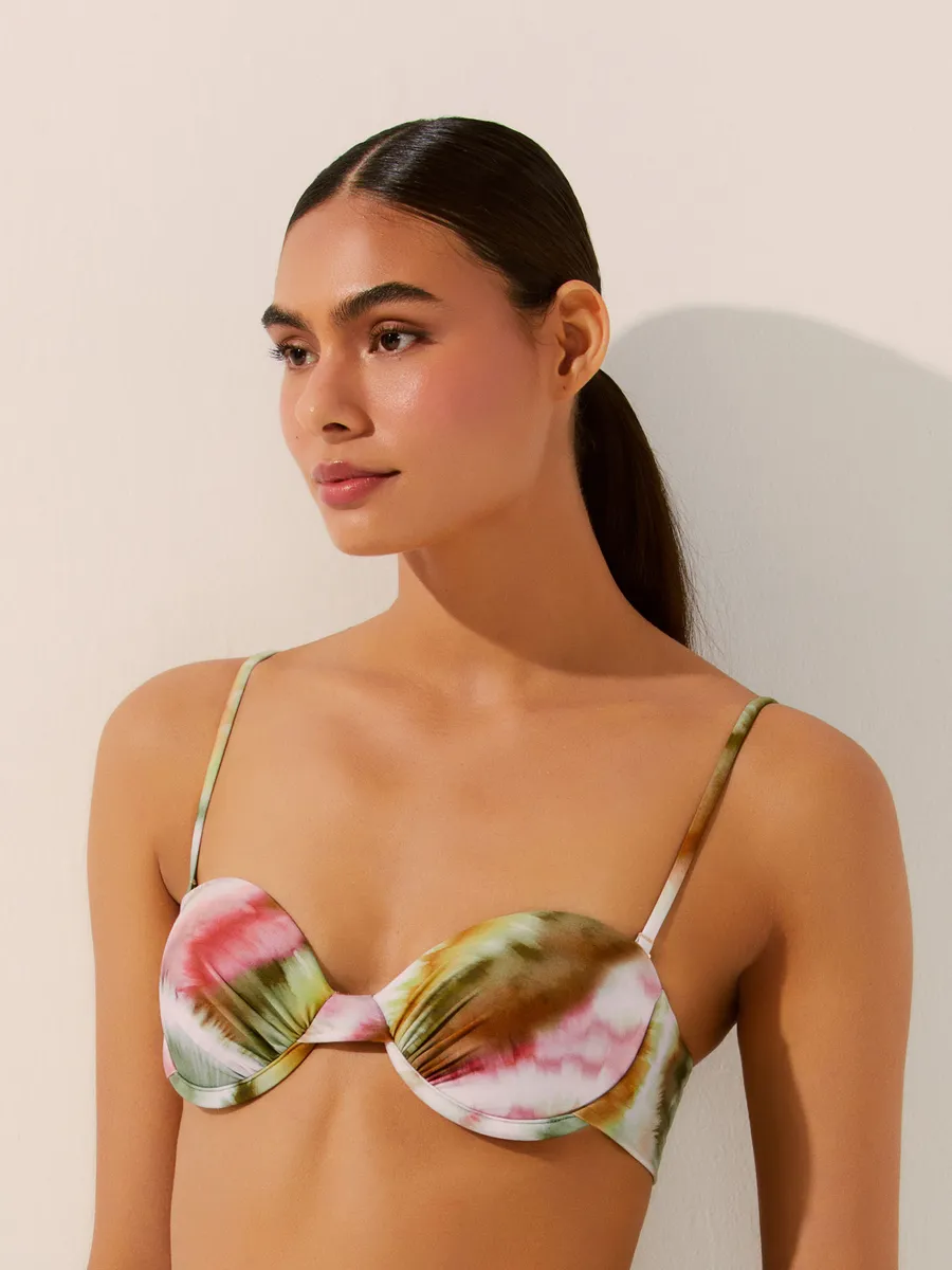 Água de Coco, Biquíni Meia-Taça Com Aspas Tie Dye Botânico