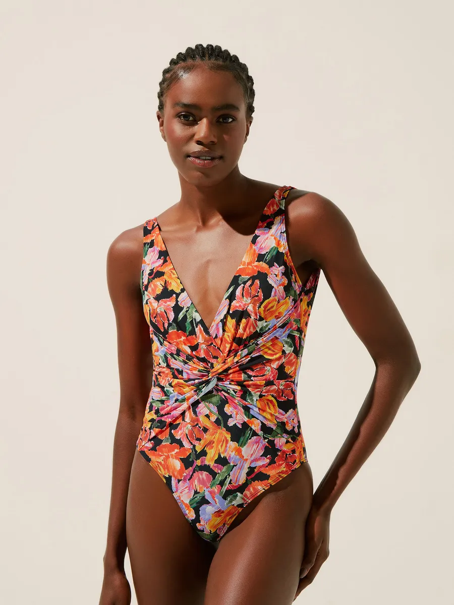 Água de Coco, Maiô Alça Transpassado Com Elo Floral Ikat