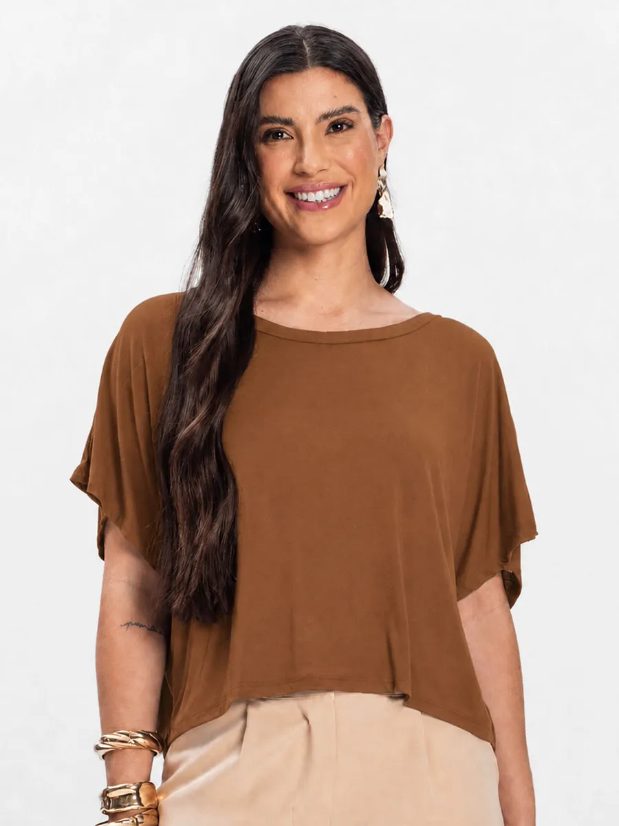 Rovitex, Blusa Feminina com Manga Morcego Rovitex Marrom