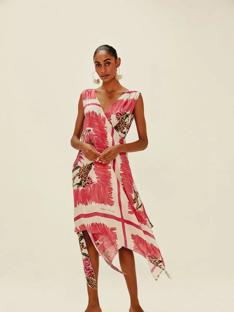 Água de Coco, Vestido Longo Transpassado Quadro Gérberas