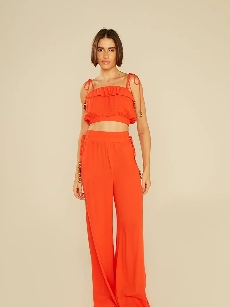 Oh,Boy, Calça Pantalona Detalhe Bolas - Vermelho Gitano