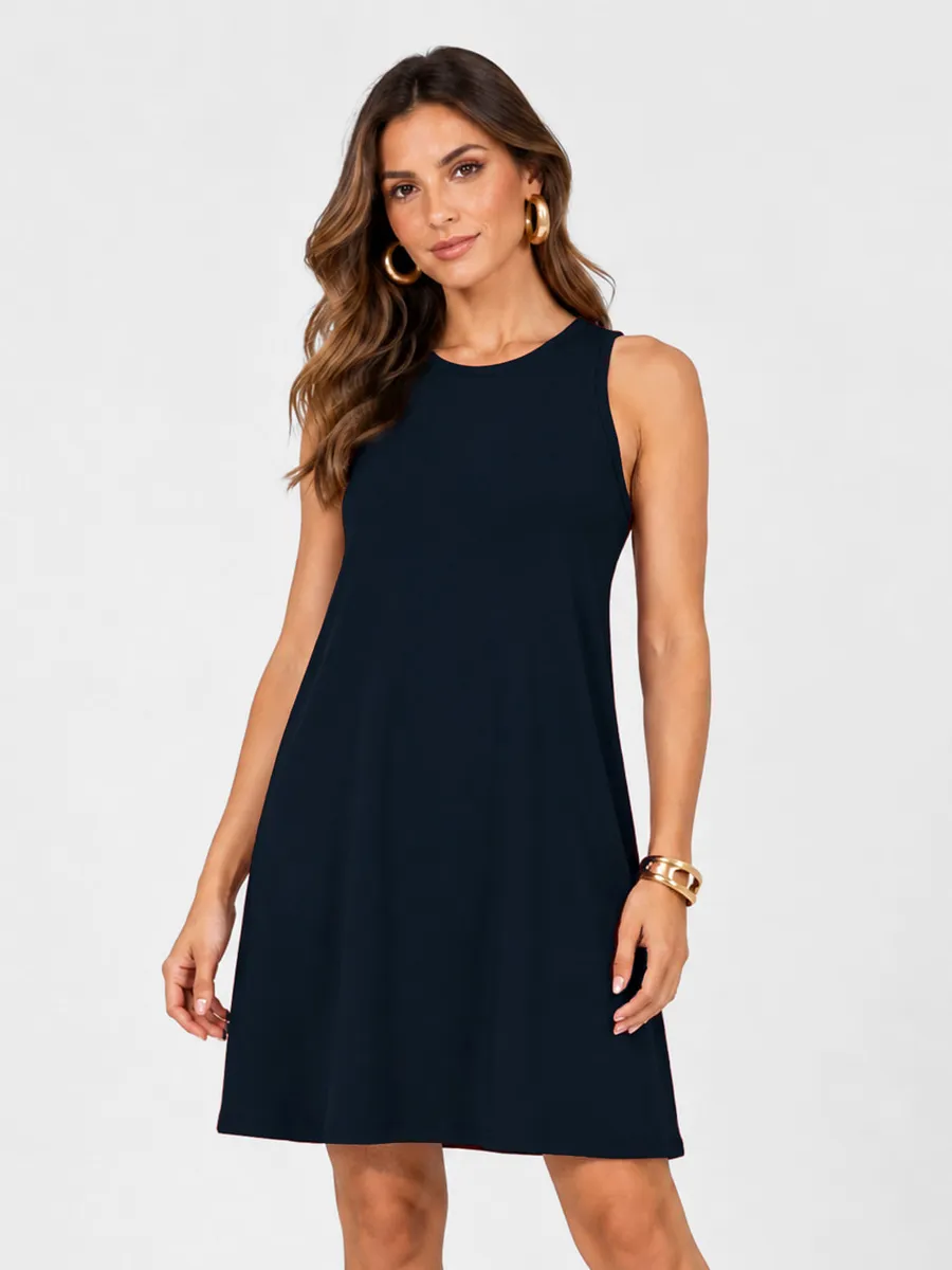 Rovitex, Vestido Feminino Curto Em Malha Visco Infinita Cor Azul